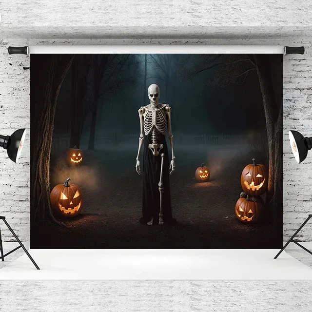 Halloween Photography Backdrop Horrible Night Forest Cemetery Castle Pumpkin Skeleton Party Decor Photo Background