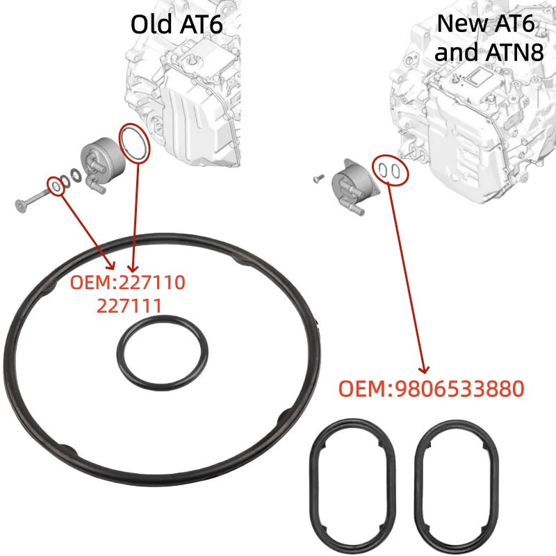 

9806533880 227110 227111 For Peugeot 3008 308 408 Citroen C4L C5 AirCross AT6 Automatic Transmission Cooler Ring