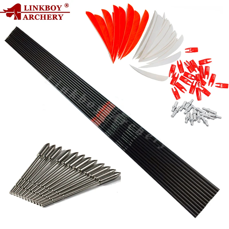 6/12pcs X10 Carbon shaft Arrow 32 Inches Outer Diameter 5.56mm Spine 500 Inner-type Tips for Archery Hunting