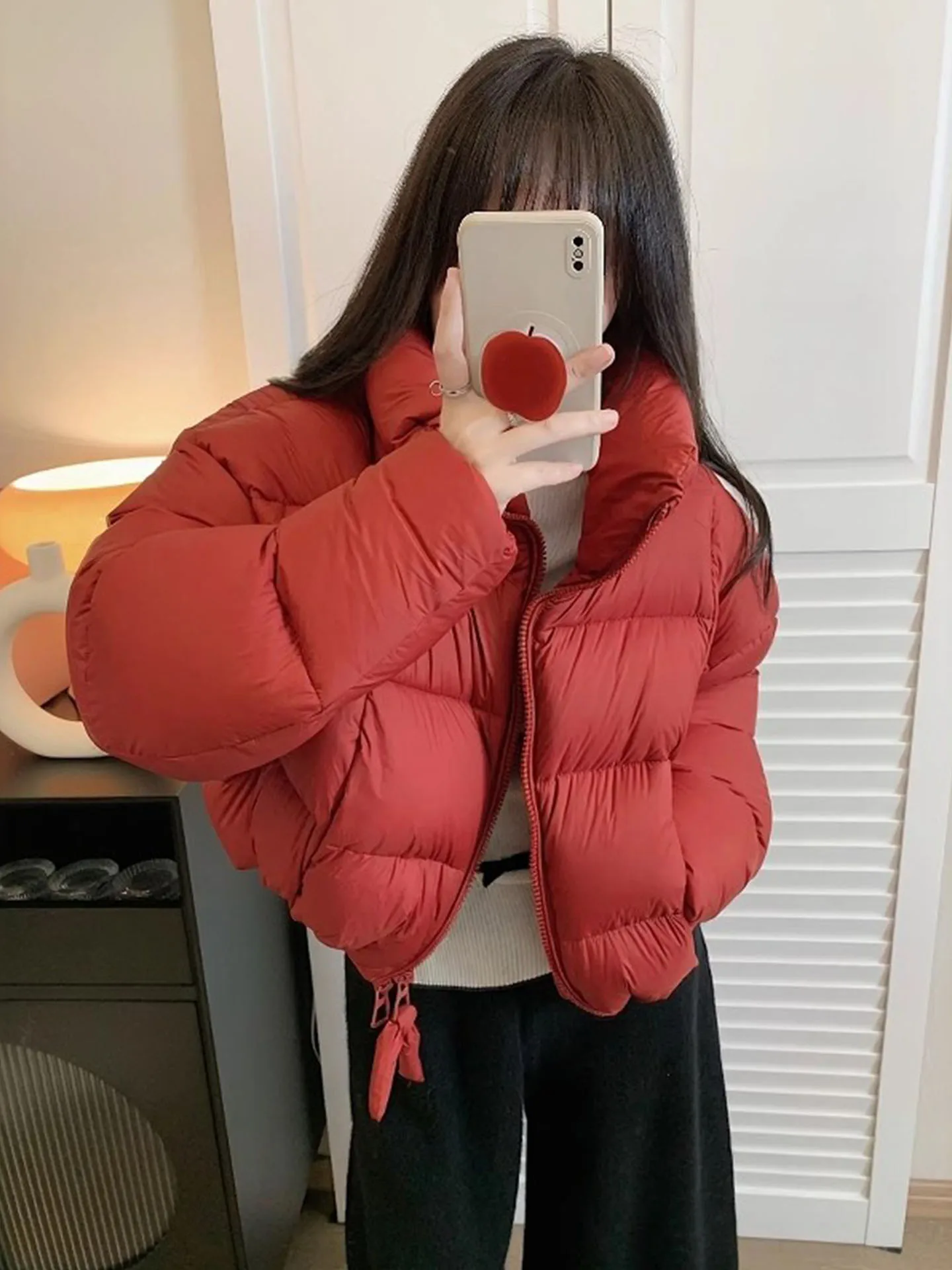 

Женское зимнее пальто Red ort Thiened с воротником-стойкой, теплое и уютное пальто маленького размера, верхняя одежда для поездок на работу