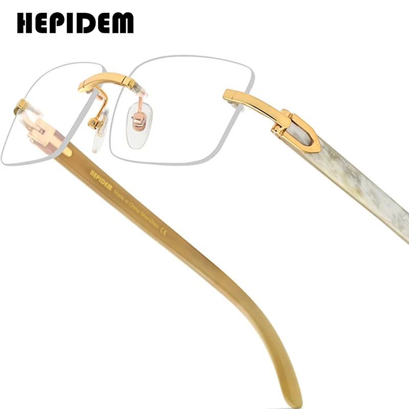 

HEPIDEM Buffalo Horn Glasses Men Brand Design Square High Quality Women Rimless Eyeglasses Frames Buffs Wood Eyewear