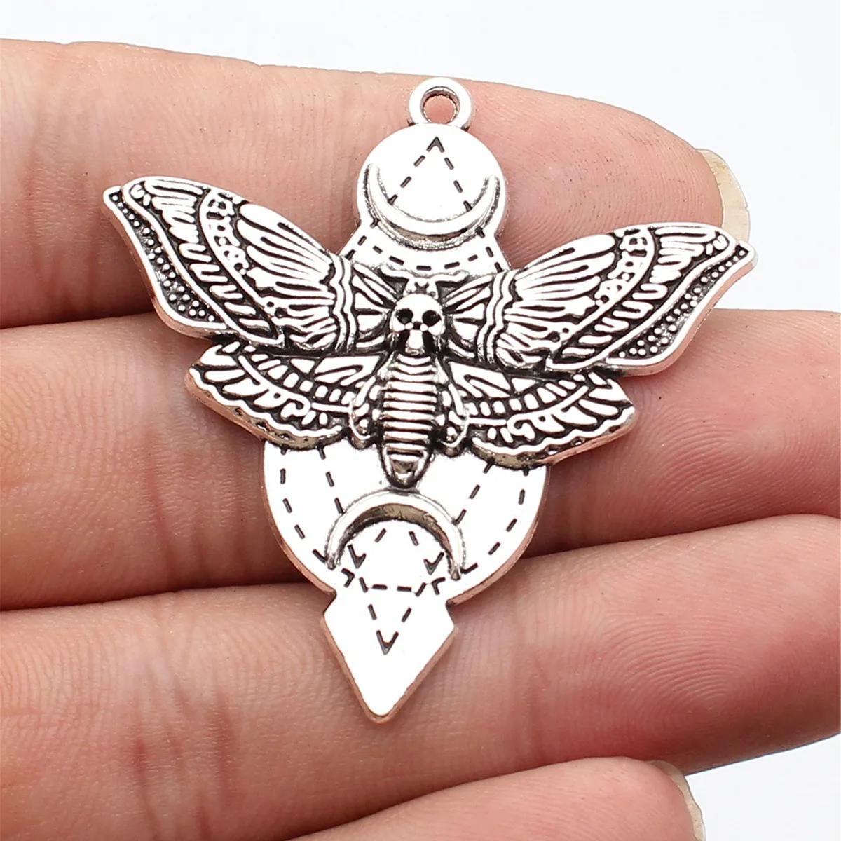 5pcs 49x48mm Antique Silver Color Witch Skull Moth Crescent Charms Pendant DIY Hand Crafts Jewelry Accessories