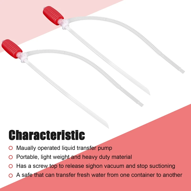 2Pcs Universal Fuel Transfer Siphon Pump - Large Squeezing Syphon For Lawn Mowers & Manual Pumping Petrol, Water,Alcohol