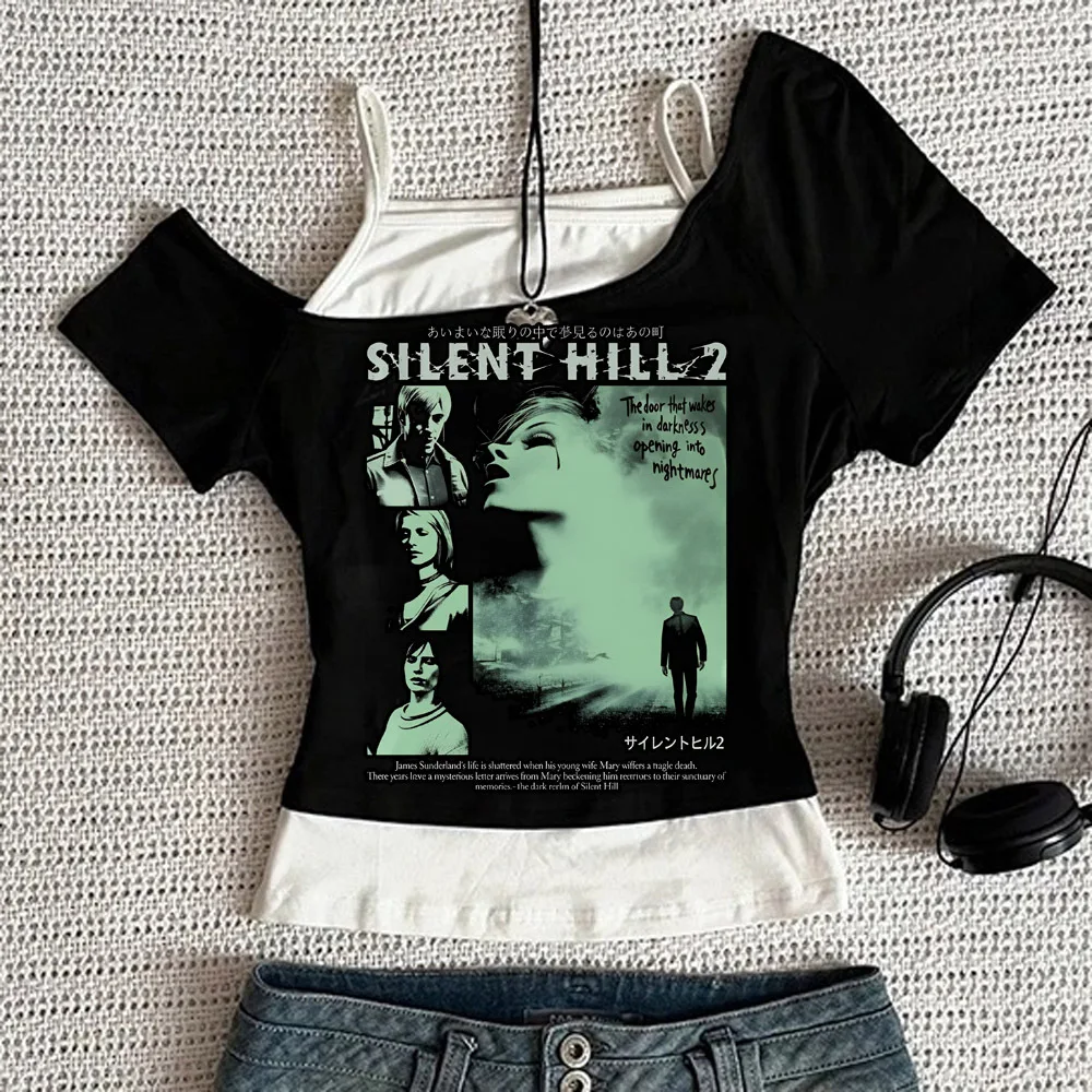 Silent Hill cropped top girl gothic scene  streetwear meme party t-shirt emo gyaru cheap streetwear clearance sales