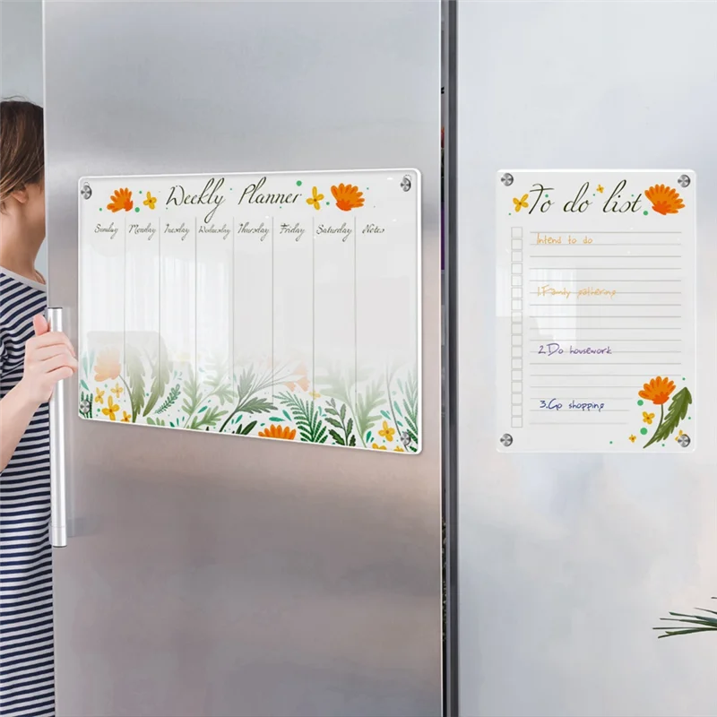 Upgraded Magnetic Acrylic Weekly Planner Calendar Memo Board For Refrigerator - Erasable Writing