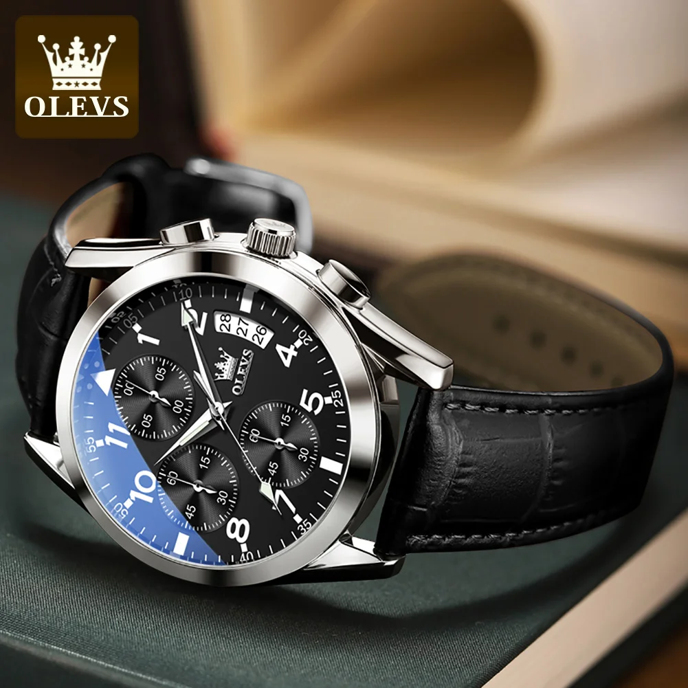 OLEVS 2878 Original Man Watch Fashion Classic Leather Strap Quartz Men's Watch Pilot Chronograph Auto Date Waterproof Wristwatch