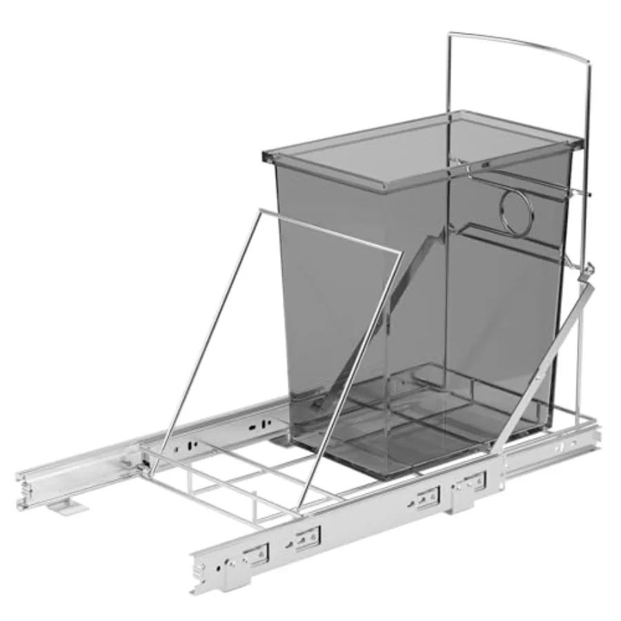 

Upgraded Stainless Steel Pull-Out Trash Can Holder Heavy-Duty Slide-Out Cabinet Organizer for 7 11 Gallon Bins Trash Can Not In