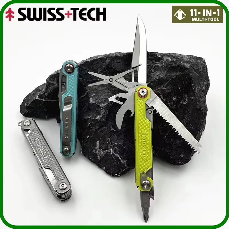 SWISS TECH 11 in 1 Multitool EDC Outdoor Survival Multi-function Tools with Scissors Screwdriver