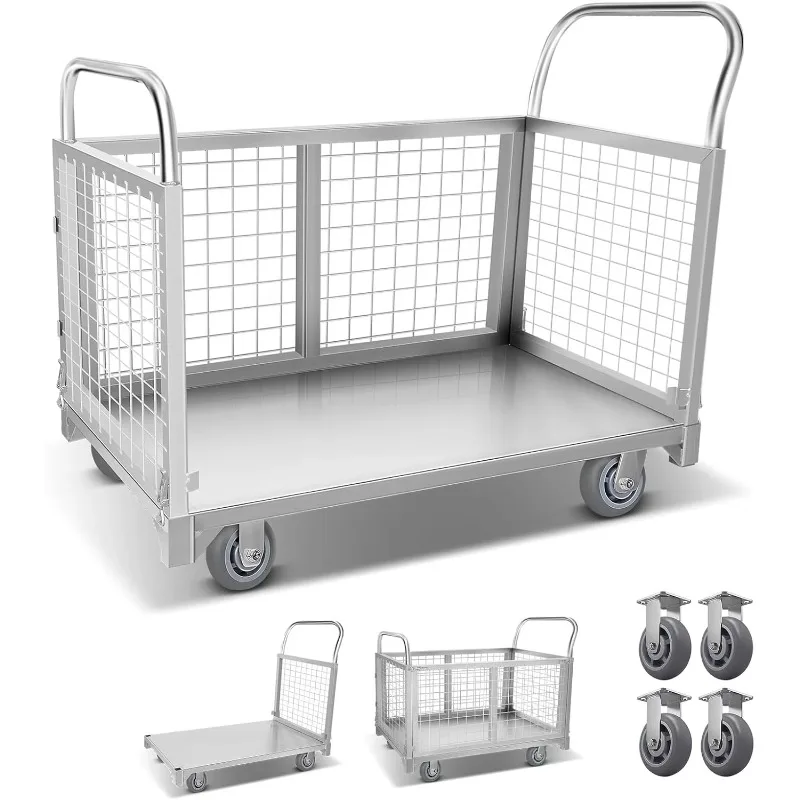 تحميل عربة يدوية قابلة للطي بوزن 500 كجم مع ألواح جانبية شبكية لنقل جرد السوبر ماركت وبيع السوق الخارجية #1