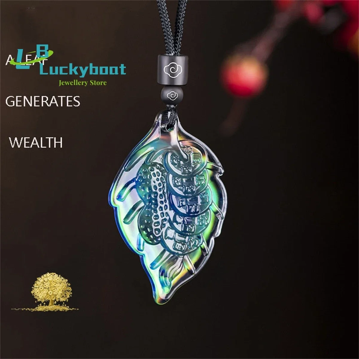 Collar para hacer riqueza durante la noche que cambia de Color sensible a la temperatura para hombres y mujeres, colgante de hoja de cristal de alta gama, gran regalo