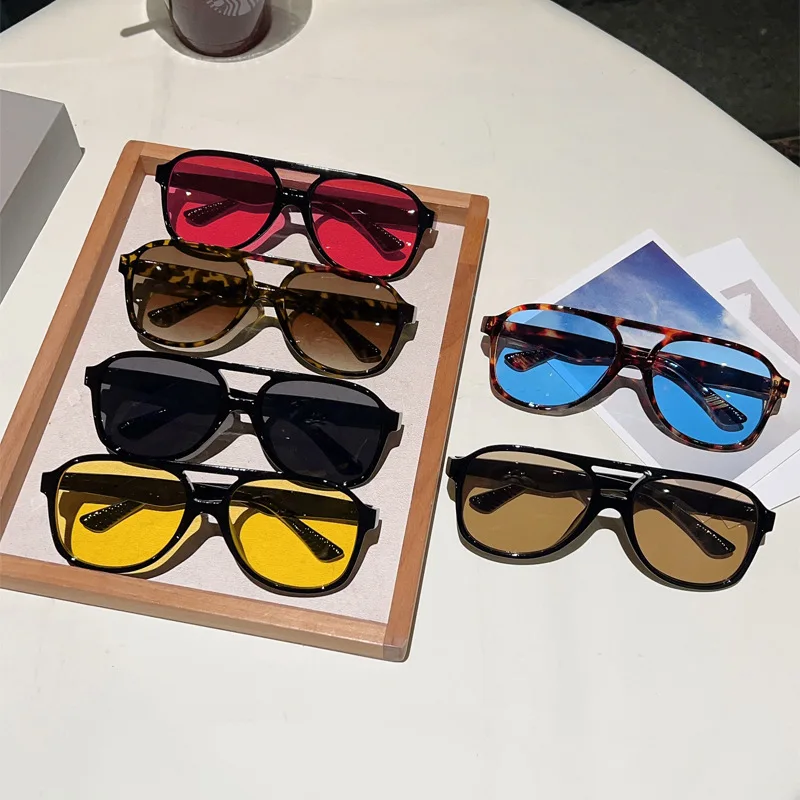 2026 Neue Doppelbrücken-Retro-Sonnenbrille Unisex Modisch und Vielseitig Froschaugen-Pilotenbrille mit Eckigem Rahmen UV400 – Detail 1