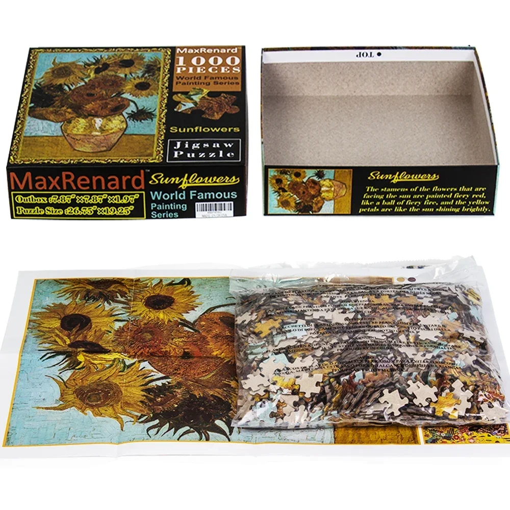 MaxRenard 68*49cm Jigsaw Puzzle 1000 Pieces for Adult Van Gogh Sunflower Old Master Paper Painting Family Game Home Decoration