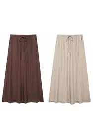 HH Women Casual Loose Midi Skirts Elegant Solid Drawstring A-Line Skirt 2024 Summer Female Fashion Streetwear