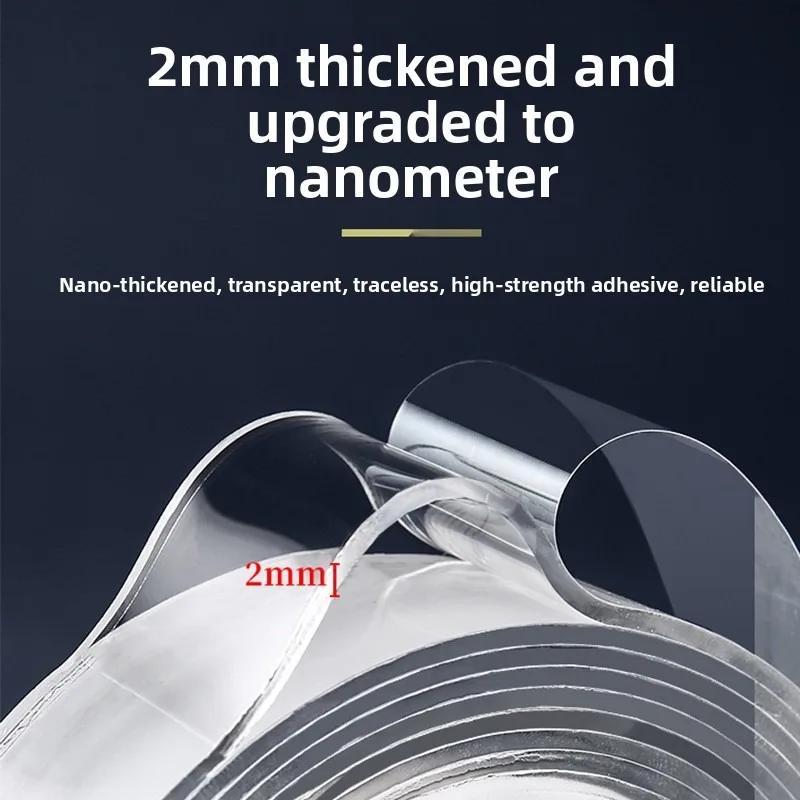 شريط نانو سميك مع التصاق قوي، قابل للغسل، شريط سحري خالٍ من البقايا، شريط نانو شفاف من الأكريليك على الوجهين #3