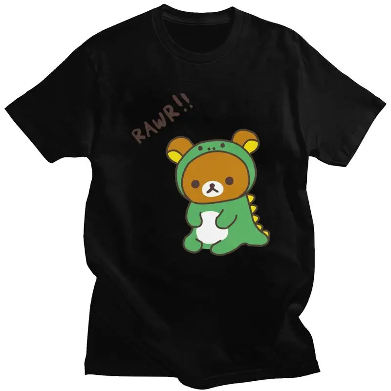 Camiseta divertida personalizada de Rilakkuma para hombre, camisetas de manga corta con dibujos de oso, camisetas estampadas, camisetas ajustadas de algodón 100%, regalo