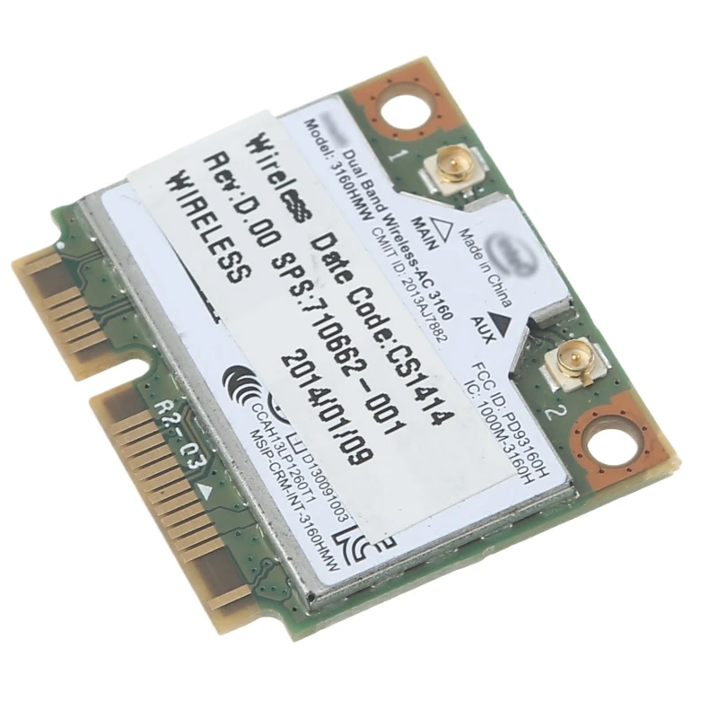 Двухдиапазонная сетевая карта Wireless-AC 3160 3160HMW, 2 BT 4,0 Mini PCI-e LAN Card, поддержка 802.11a 433 Мбит/с