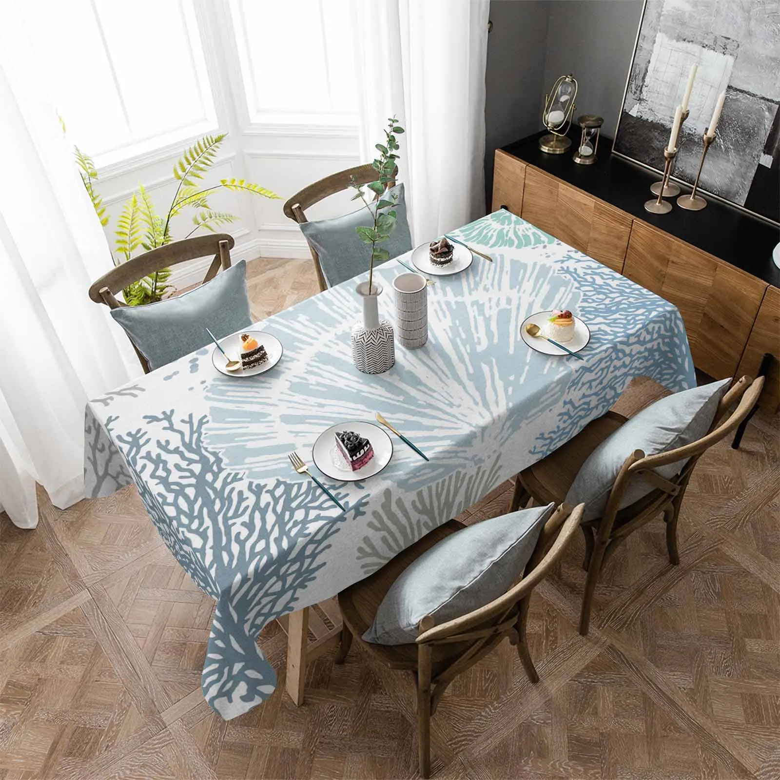 Ocean Shell Texture Anti-scalding Thickened Waterproof Tablecloth Rectangular Round Table Cover Kitchen Furnishings