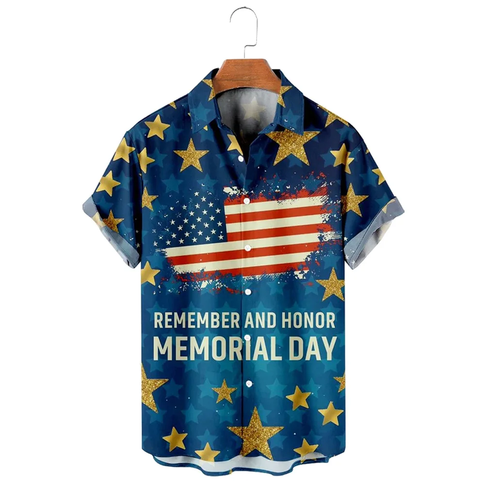 HXAmerican Flag Men's Shirts Independence Day 3D Printed Casual Shirt Summer Short Sleeve Shirts Streetwear S-5XL