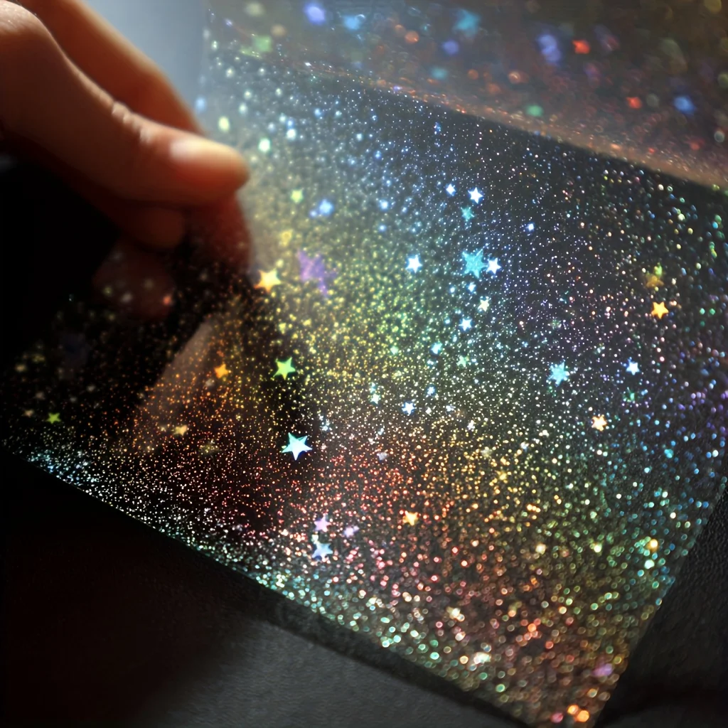 Kertas Stiker Holografik Glittering Sand A4 20/50 Lembar, Film Laminasi Dingin Transparan Holografik Berkilau, Perekat Sendiri
