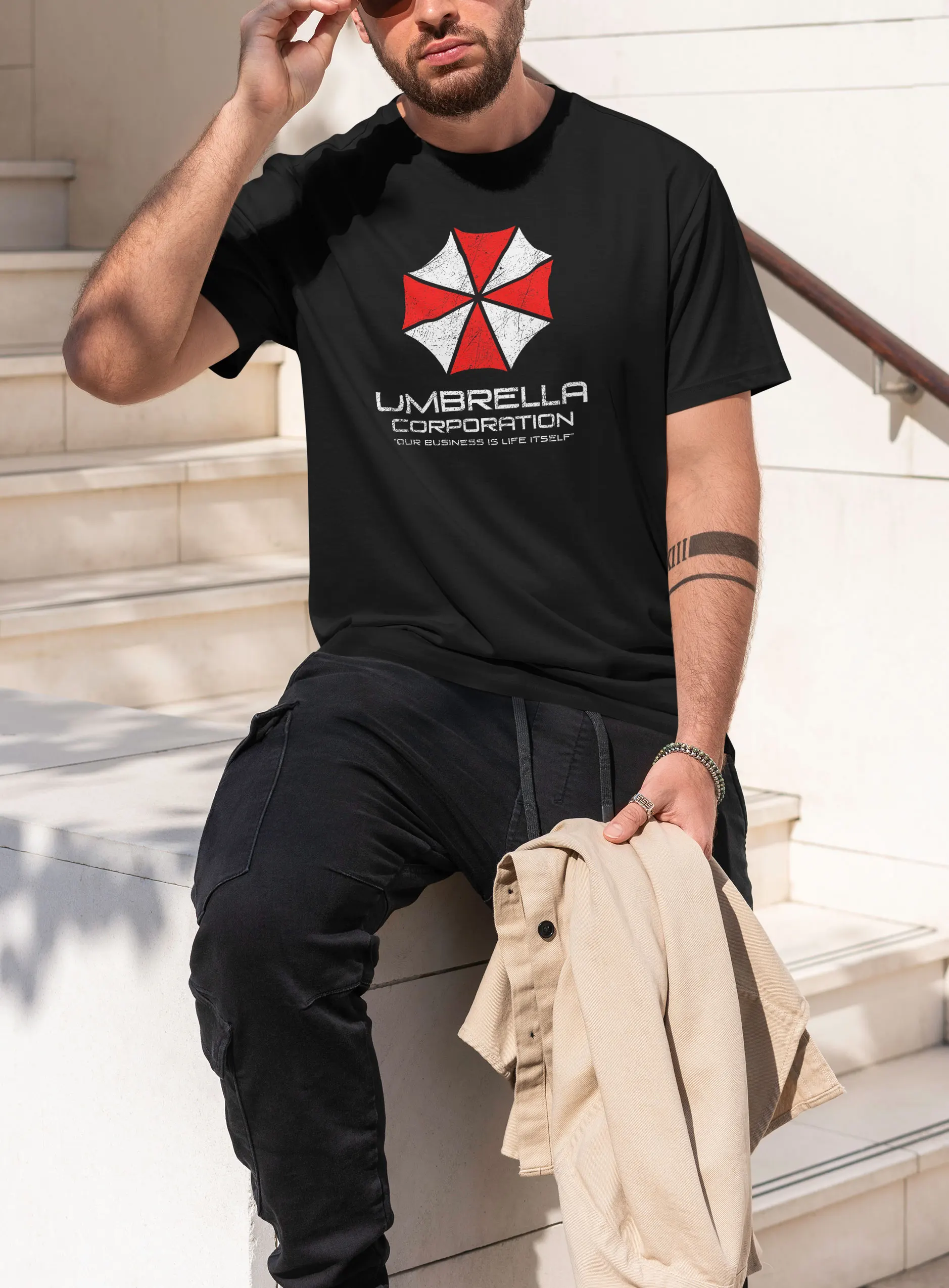 Mens Cotton Umbrella Corporation Graphic T Shirt Street Casual Style Tee for Men and Women image 5