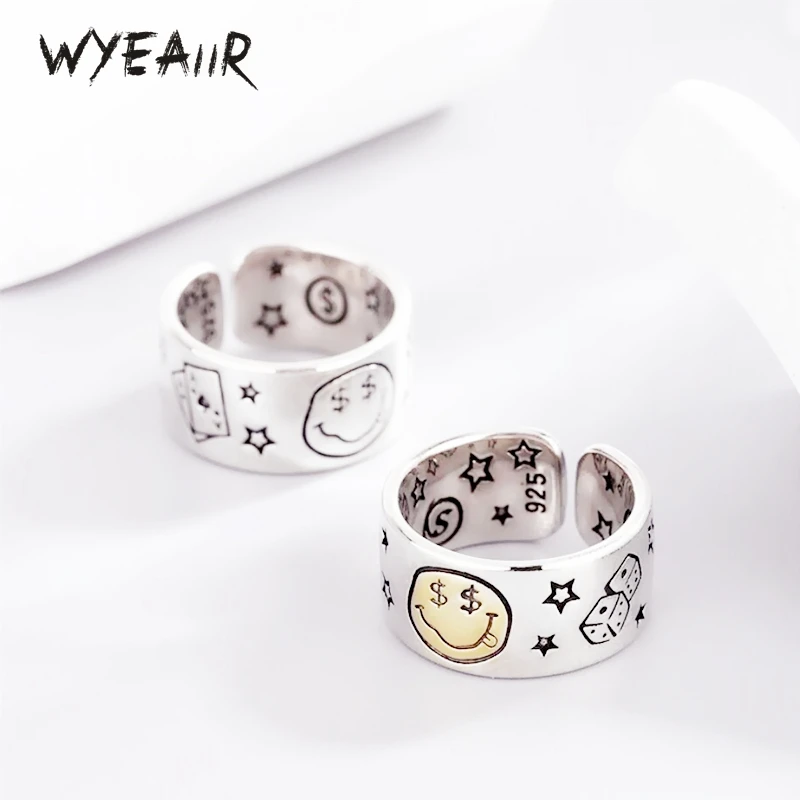 WYEAIIR 925 Sterling Silver Cute Stars Poker Resizable Opening Ring For Women Luxury Jewelry