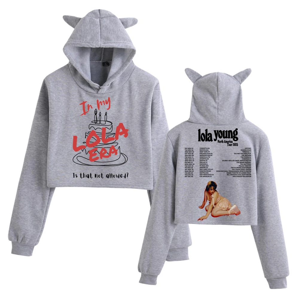 تي شيرت Lola Young Too Messy Merch، سويت شيرت بقلنسوة على الموضة بأذنين قطة وأكمام طويلة للفتيات