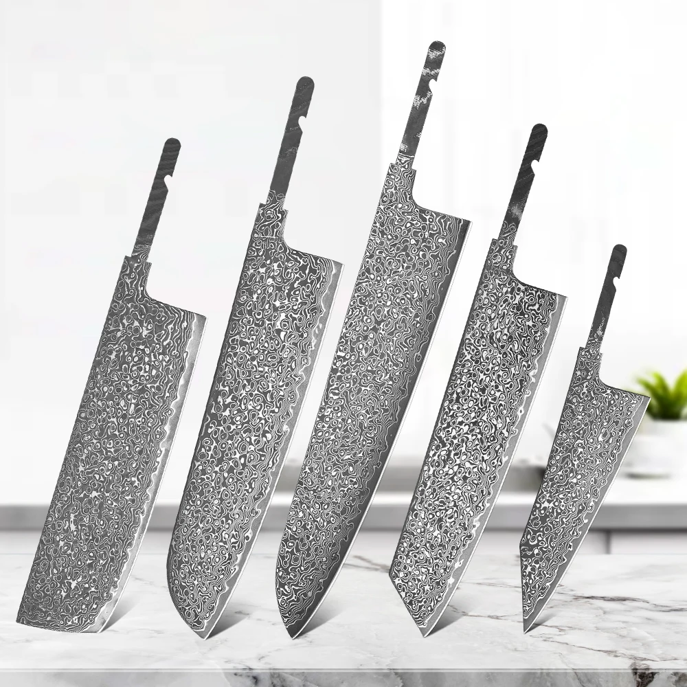 DIY Damascus Steel Japanese Style Kitchen Chef Knife Blank Blade Full Tang Integral Hand Forged Blade Sharp Edges Making Tools