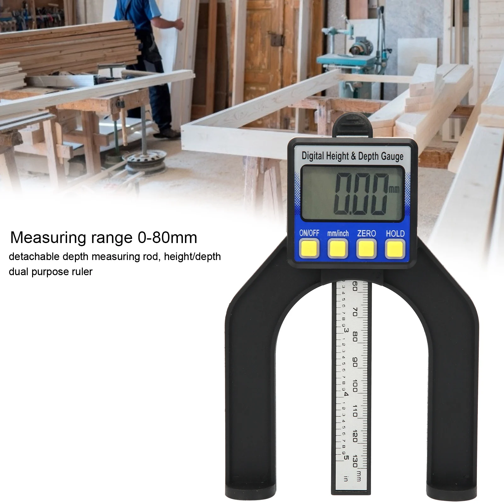 Height Depth Ruler Digital Height Meter Electronic Height Depth Gauge Digital Display Woodworking Ruler Measure Tool 0‑80mm