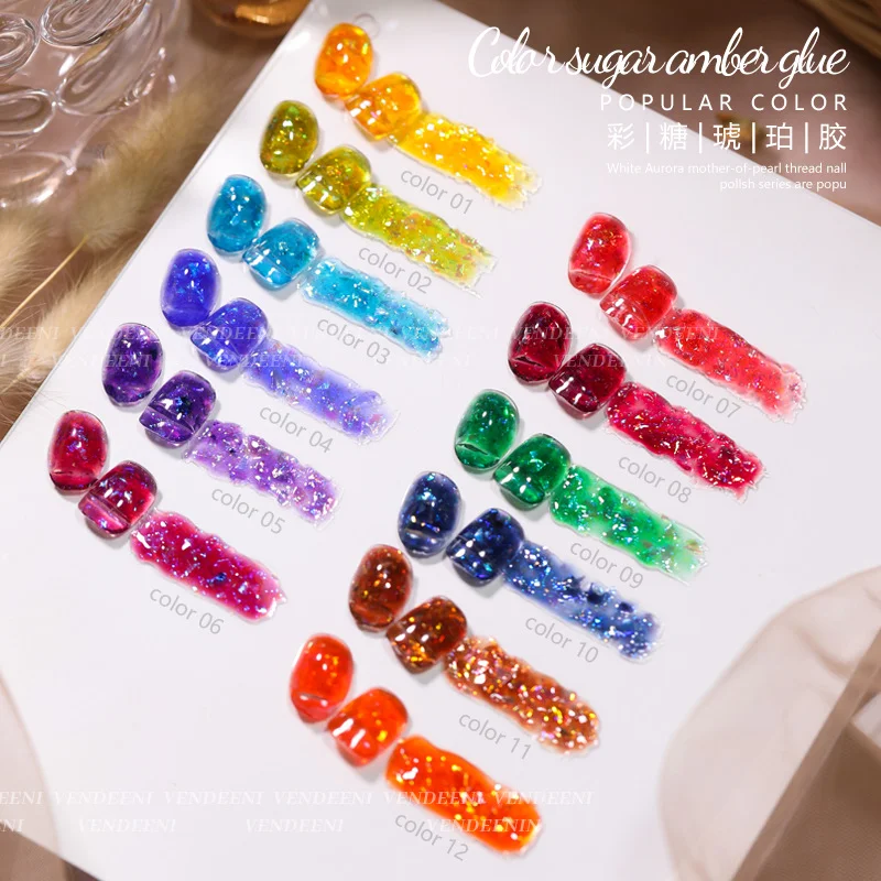 

Vendeeni Nail Art Popular New Style 12colors Candy Aurora Amber Gel Nail Gel for Salon Professional Gel Nail Polish