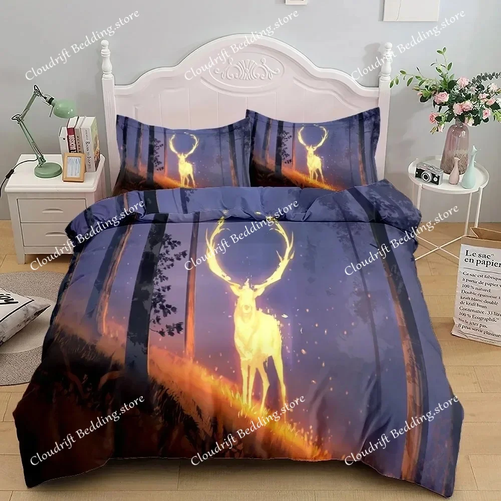 

Комплект постельного белья с 3D-принтом оленя, размеры King, Queen, Twin, Single: пододеяльник, наволочки, постельное белье