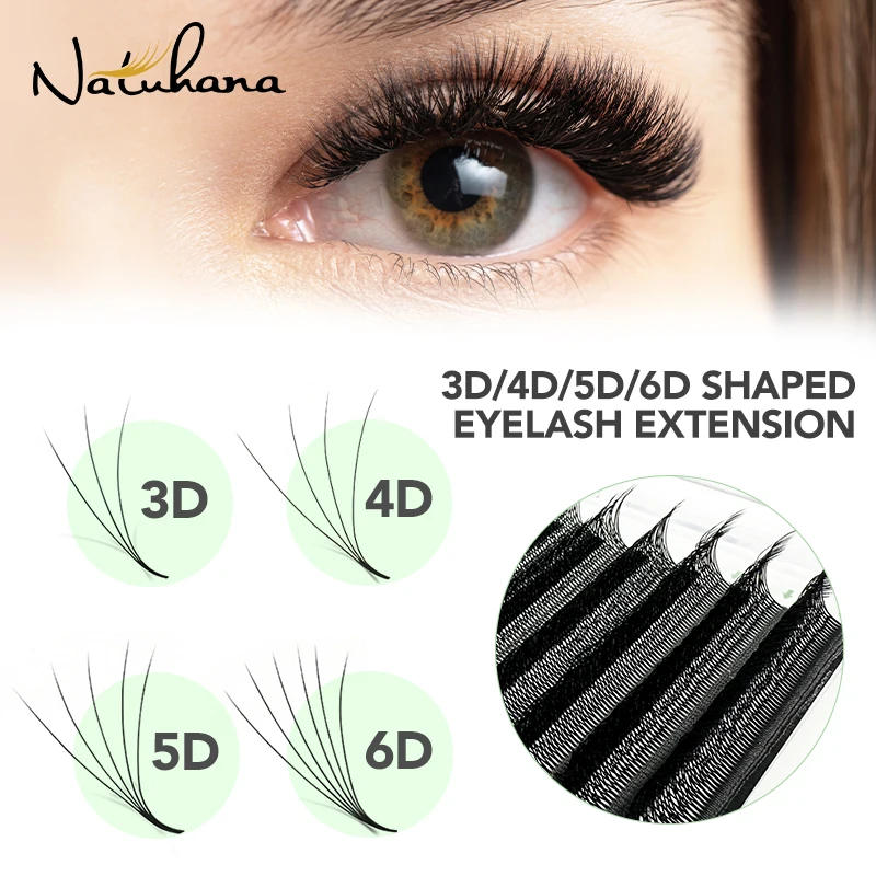 NATUHANA W-Shape Base Clover Premade Volume Fans 3D 4D 5D 6D 7D Eyelash Extensions Fluffy Wispy Faux Mink Russian Lashes