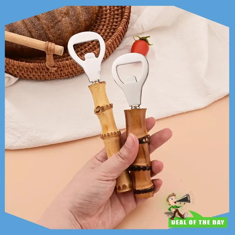 

24-Hour Delivery Bamboo Handle Bottle Opener Multi-Function Bottle Opener Cocktail Shaker With Bamboo Handle