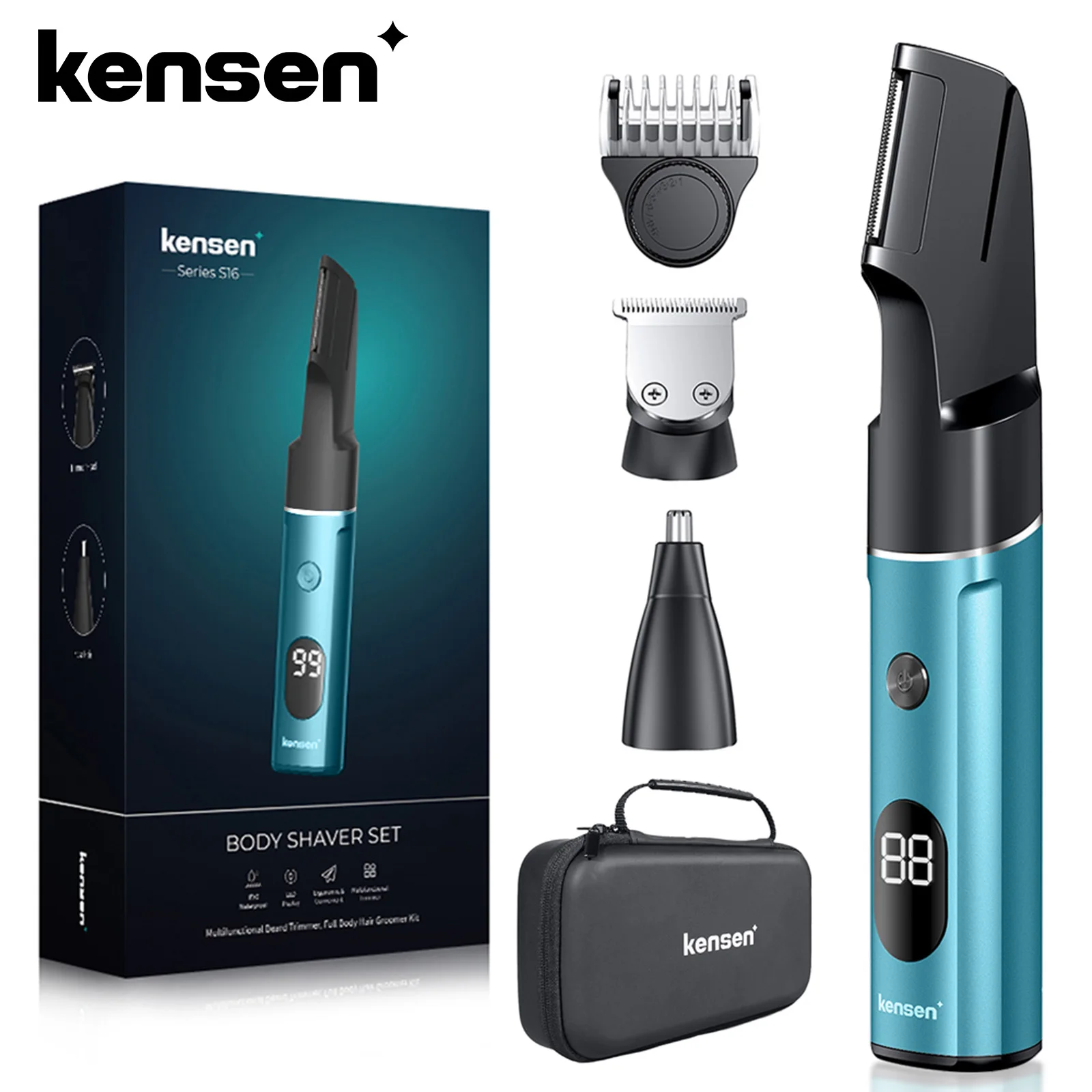 Cortadora de pelo eléctrica Kensen S16 para hombres, Máquina para cortar cabello 3 en 1, cortadora de pelo de nariz/barba, cortadora de pelo impermeable para peluquero