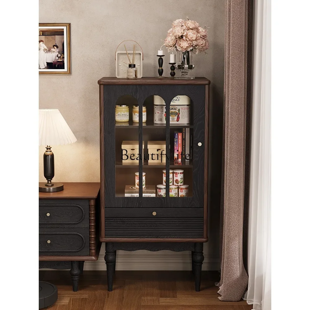 

FG40French retro solid wood wine cabinet display rack against the wall living room home sofa side cabinet