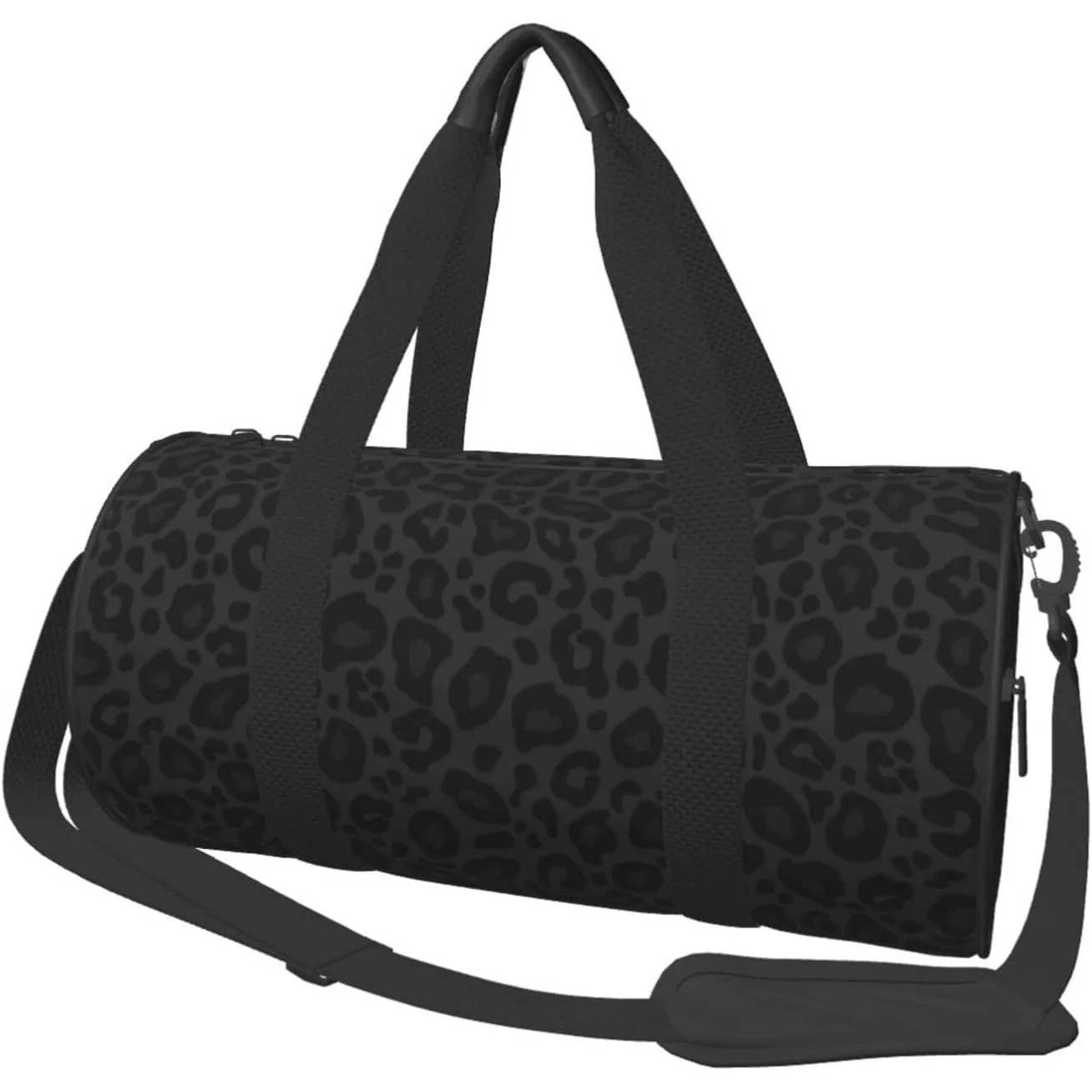 

Leopard Print Black Background Sports Gym Bag Travel Duffel Bag Shoes Compartment For Men Women Foldable Lightweight Yoga Gym