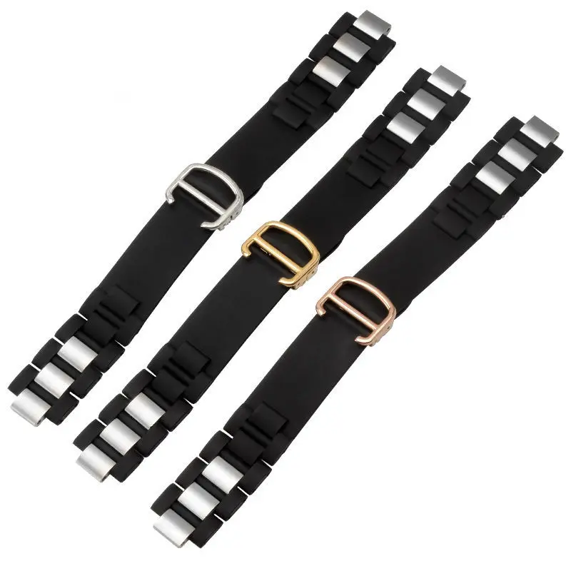 20mmX10mm Black Replacement Silicone Rubber Watch Band For Cartier 21 Chronoscaph W10198U2 W10125U2 W10197U2 W10184U2 Strap