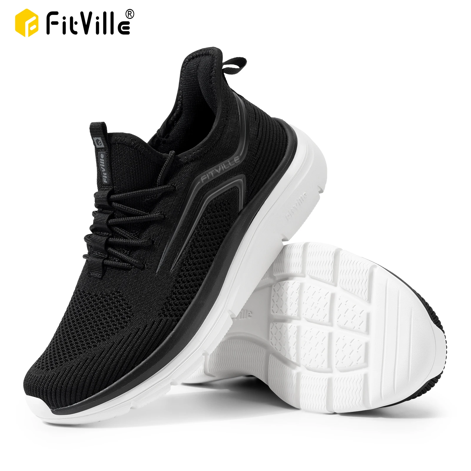 FitVille Thick Sole Running Shoes Mens Sneakers Shock Absorbing Rebound Lightweight For Swollen Feet Arch Support Wide Shoes