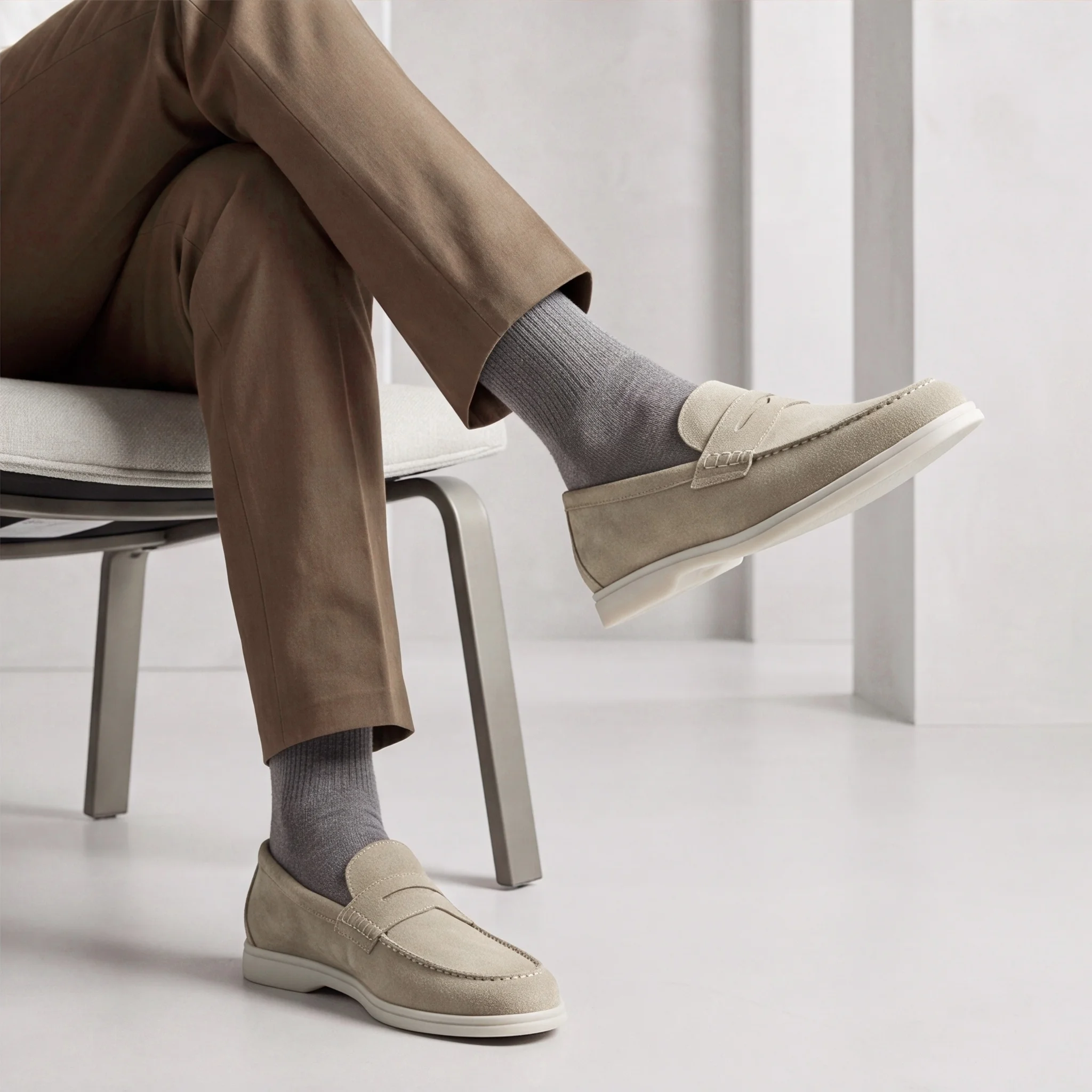 Herren-Loafer und Slipper, Mokassins für Herren, Freizeit-Schuhe, flache Sohle mit niedrigem Absatz, Penny-Schnalle. – Detail 3