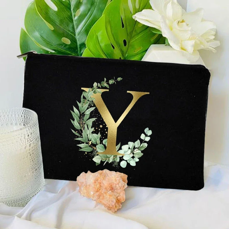 Leaf Gold Letter Cosmetic Organizer Make Up Bags Pouch Outdoor Makeup Brush Perfume Lipstick Storage Bag Bachelorette Party Gift