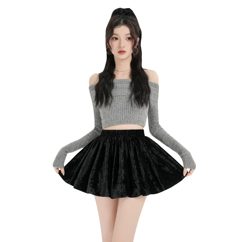 Faionable المخملية زهرة برعم تنورة ort f طول التخسيس تنوعا المرأة تنورة الخريف الشتاء جديد وصول السيدات بريم...