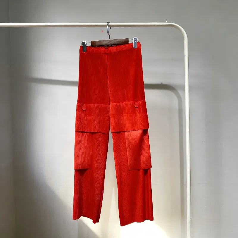 

Miyake плиссированные брюки женские 2025 осень-зима толстые рабочие брюки с эластичной резинкой на талии свободные тонкие прямые повседневные складные брюки