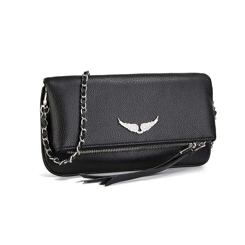 French Classic Genuine Leather Square Bag - European & American Fashion Versatile Wings Underarm Crossbody Bag