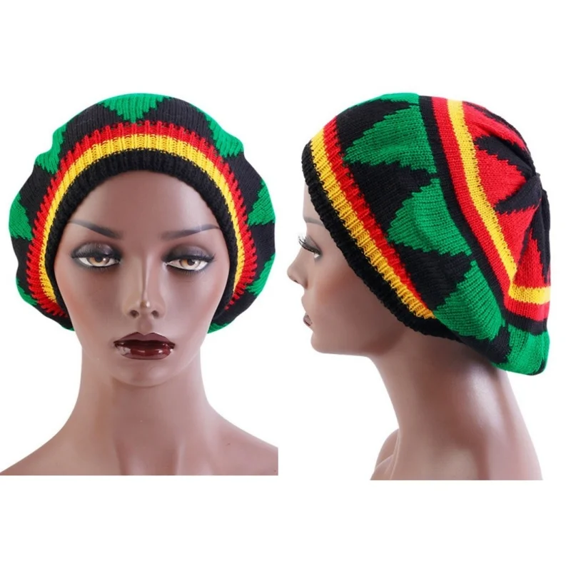 Multi-colour Stripe Printed Knit Beret Cap Retro Jamaican Reggae Jamaican Hat Haircover Unisex Knitted Beanie Skull Cap Headwear