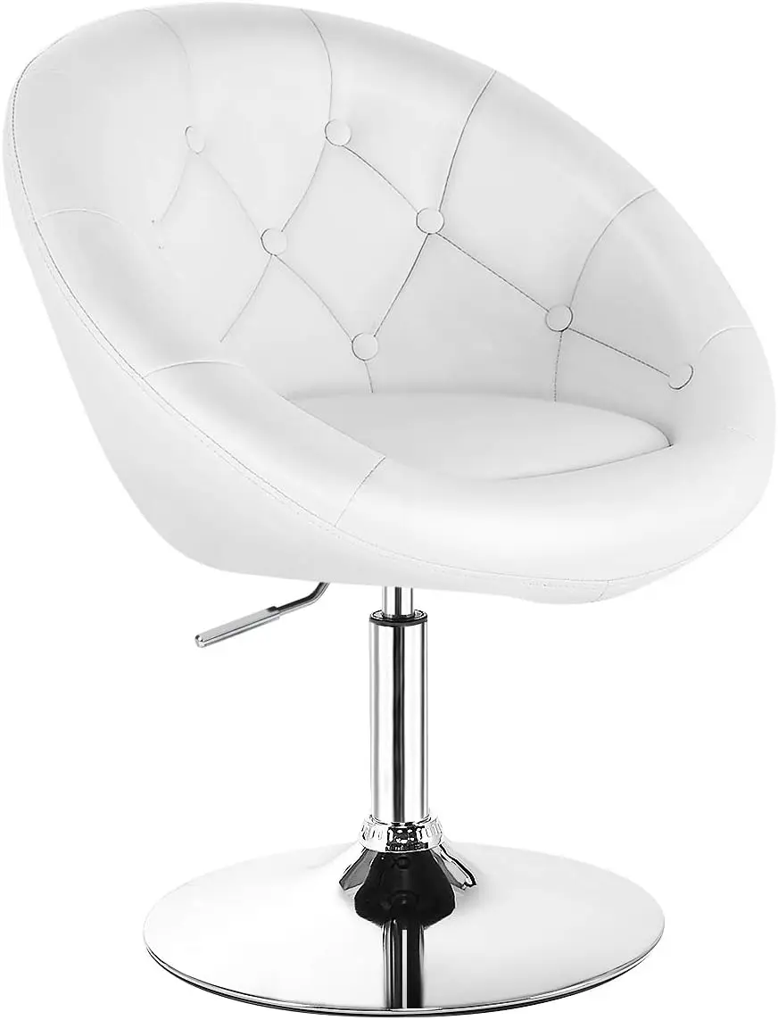 Vanity Chair, Contemporary Height Adjustable Makeup Chair with Chrome Frame, Tufted Round-Back, Modern Swivel Accent Chair