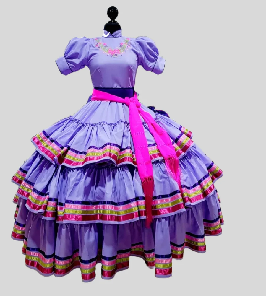 Lilac Mariachi Mexican Vestido De 15 Quinceañera Charro Embroidery Xv Escaramuza Sweet 16 Dress Colorful Tiered Party Customized