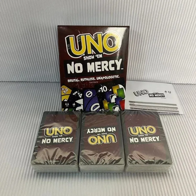 Uno NO Mercy Card เกมไพ่แมทเทลการ์ดเกมกระดานแฟนตาซีครอบครัวความบันเทิงตลกของเล่นของขวัญวันเกิดคริสต์มาส