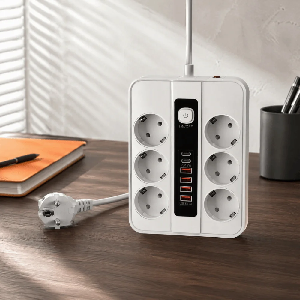 3000W EU Power Strip Dual USB Port Copper Conductive USB Power Strip Overload Protection Multi-function USB Socket Office Work