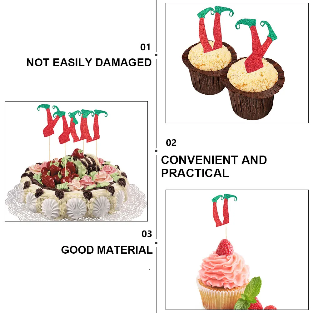 

20Pcs Lovely Elf Legs Cake Picks Christmas Cupcake Toppers Bright Color Decorative Food Sticks for Birthday Engagement Party