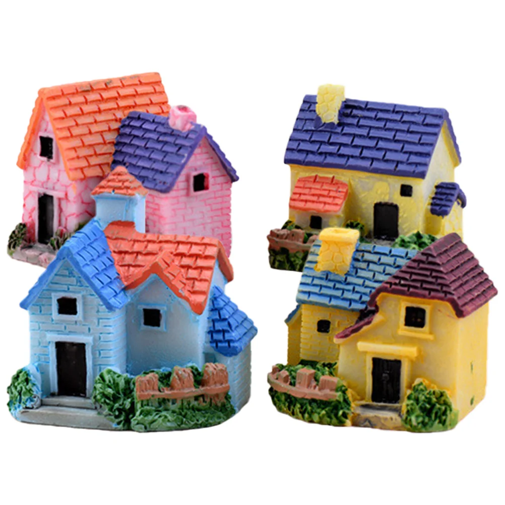 4 Pcs Micro Landscape European Country House Resin Ornaments Children's Play Toys 4pcs Portable Mini Miniature Tiny