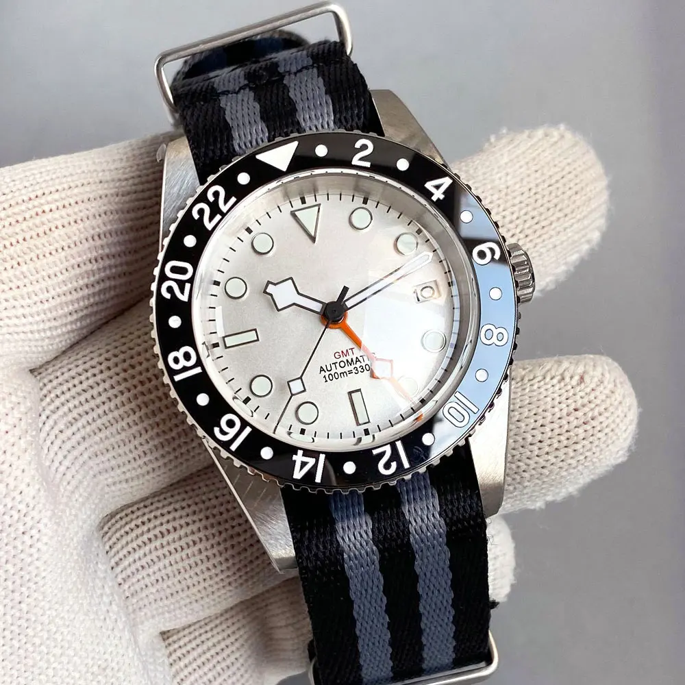 Vintage 38mm NH34A Bubble Sapphire Crystal 20ATM Waterproof GMT Automatic Movement Dive Watch Men snowflake Hand 120 Click Retro